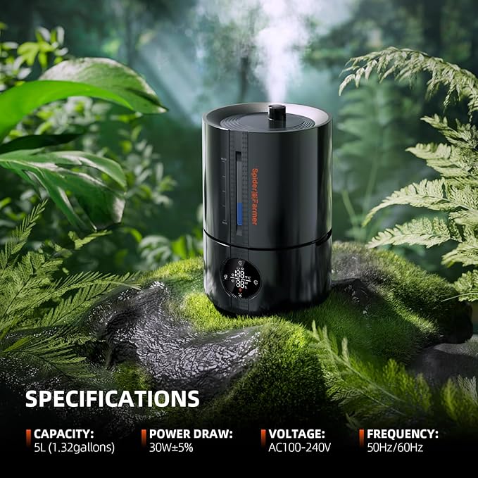 Spider Farmer New 450ml/h Humidifier for Plants Grow Tent Large Room, GGS Smart Customized Humidity Control Cool Mist with Extendable Targeting Hose and Temp & Humidity Probe Indoor Black 5L (Upgrade) - Image 7