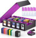 Trading Card Storage Box 5-Row 3900+ Capacity,TCG MTG Card Case with Magnetic Lid & Commander Display,Top Loader Storage for Sports Cards,Includes Dividers Dice Box（Black Purple） by MORCCO