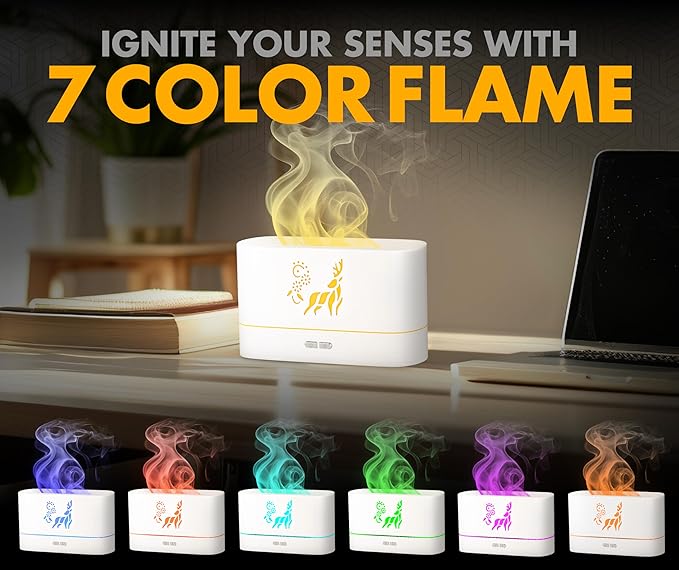 Colorful Aroma Essential Oil Diffuser for Home, Quiet Cool Mist Flame Humidifier for Bedroom with Remote, Fire Flame Diffuser Humidifier with Scent (White) - Image 2
