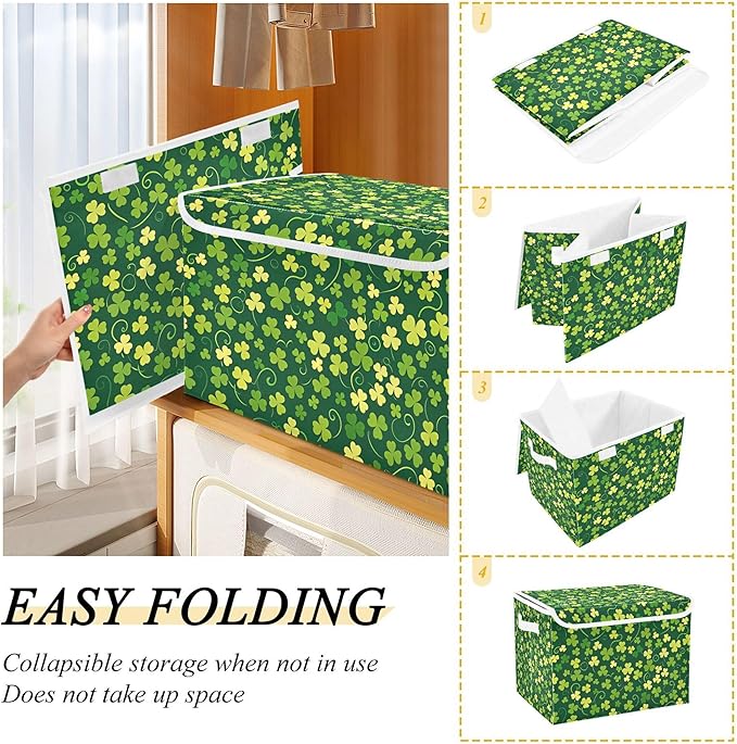 xigua St. Patrick's Day Storage Bins with Lids and Carrying Handle,Foldable Storage Boxes Organizer Containers Baskets Cube with Cover for Home Bedroom Closet Office - Image 4