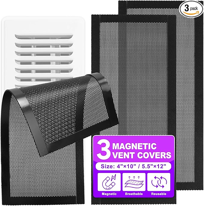 Floor Vent Covers, 5.5" x 12" Magnetic Vent Covers Air Vent Covers Mesh Screen Register Vent Covers for Home, Floor, HVAC, AC, Grilles, and RV Vents, 3 Pack by KeeTidy