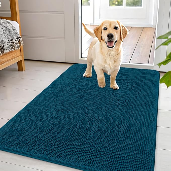 OLANLY Dog Door Mat for Muddy Paws 44x32, Absorbs Moisture and Dirt, Absorbent Non-Slip Washable Doormat, Quick Dry Chenille Mud Mat, Entry Indoor Entryway Carpet for Inside Floor, Atlantic Blue by OLANLY