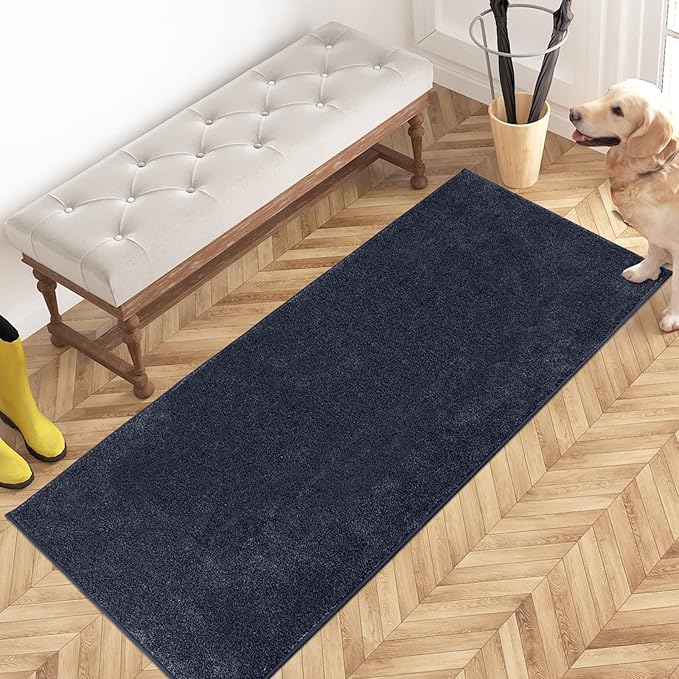 PURRUGS Dirt Trapping Door Mat 24" x 59", Non-Slip Machine Washable Entryway Rug, Dog Doormat, Indoor Front Door Mat, Super Absorbent Entry Rug for Muddy Shoes & Paws, Navy Blue by PURRUGS