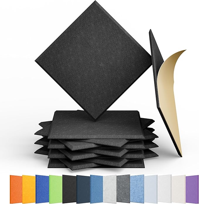 12 Pack Acoustic Panels Self Adhesive Sound Proof Foam, High Density Sound Acoustic Panel, 12X12X0.4 Inch Square Panels in Home, Office, Reccording Room, Studio,and more(Black) by Amantech