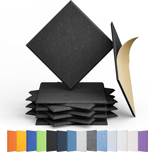 12 Pack Acoustic Panels Self Adhesive Sound Proof Foam, High Density Sound Acoustic Panel, 12X12X0.4 Inch Square Panels in Home, Office, Reccording Room, Studio,and more(Black) by Amantech