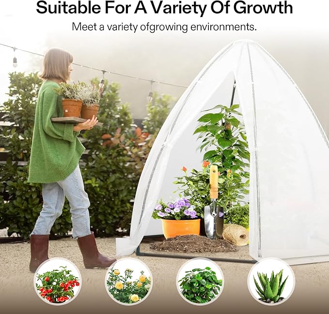 VIVOSUN Portable Mini Greenhouse 72x63x63-Inch Tent-Style Greenhouse, PE Cover with Roll-up Zipper Door and Window, for Indoor Outdoor or Garden Plant Growing, White - Image 7
