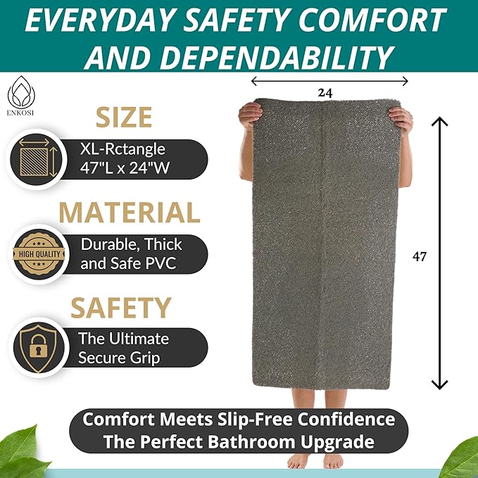 Anti Slip Shower Mat - Non Slip Shower Mats for Inside Shower - Large 47x24 Loofah Shower Floor Mat Non Slip - Bath Mat for Shower - Secure Mat Without Suction Cups (47x24 Gray) - Image 3