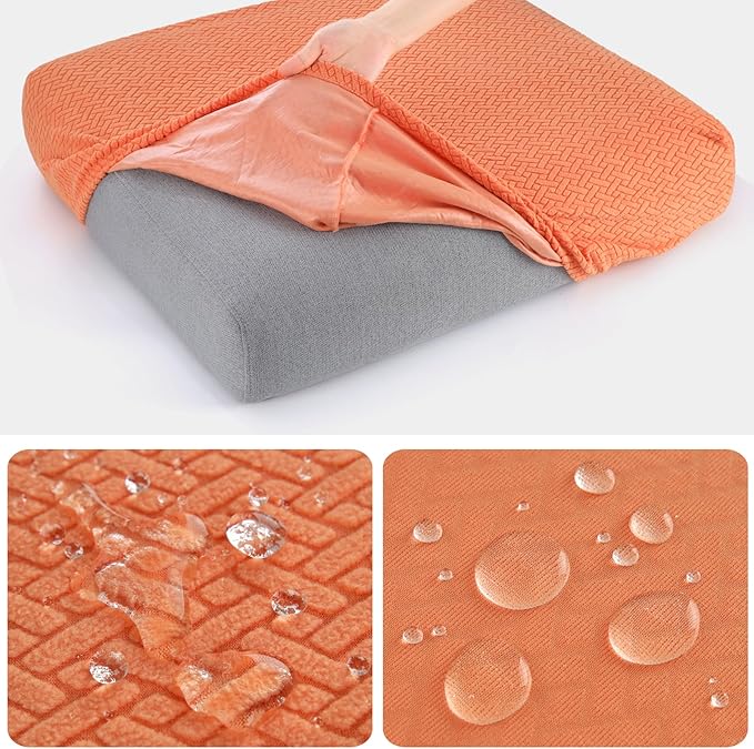 Fuloon Waterproof Couch Cushion Covers, Stretch Sofa Seat Cushion Slipcovers Solid Washable Furniture Protector Suitable for Armchair Loveseat Sofa (Orange, 3 Pieces) - Image 3