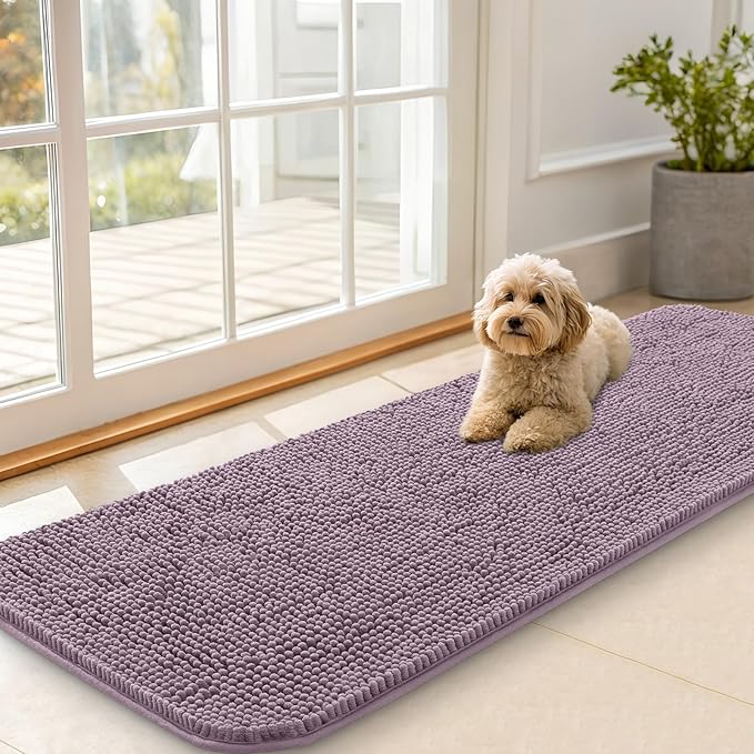 OLANLY Dog Door Mat for Muddy Paws 59x20, Absorbs Moisture and Dirt, Absorbent Non-Slip Washable Doormat, Quick Dry Chenille Mud Mat for Dogs, Entry Indoor Entryway Carpet for Inside Floor, Deep Plum by OLANLY