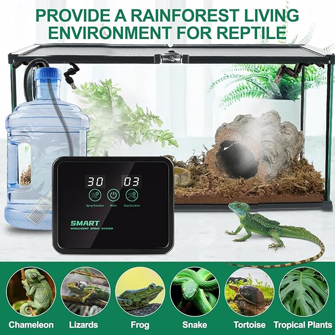 Automatic Reptile Mister for Reptile Tank Smart Reptiles Mister System with Timer 360° Nozzles,Slient Terrarium Misting System Humidifier for Chameleons,Snakes,Frogs Smart Spray Control - Image 5