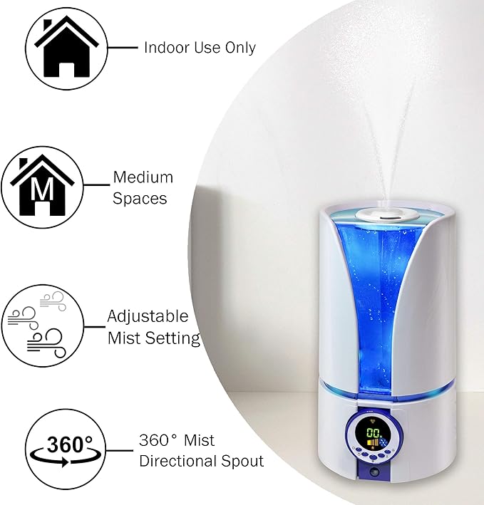 CCC Comfort Zone CZHD81 Whisper-Quiet Cool Mist Digital Ultrasonic Humidifier with Remote Control and Auto Shut-Off, White - Image 2