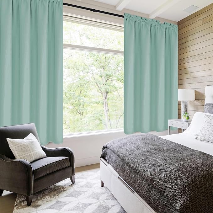 DWCN Blackout Curtains for Living Room Thermal Insulated, Energy Saving & Noise Reducing Bedroom Curtains, Sage Green, W 42x L 45 Inch, Set of 2 Rod Pocket Curtain Panels - Image 2