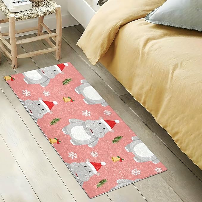 Merry Christmas Hippopotamus Pink decorative rugs for bathroom anti-mold tub mats non slip for entrance hall accessories 39x20in tapetes para ba?o - Image 5