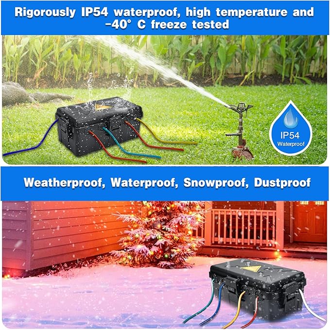 Hrensaw Medium Outdoor Electrical Box(10.6x5.5x4.5inch),Weatherproof Connection Box w/6 Cable Entry,IP54 Waterproof Extension Cord Cover Protect Power Strip,Timer,Plug,Holiday Lights,Black - Image 4