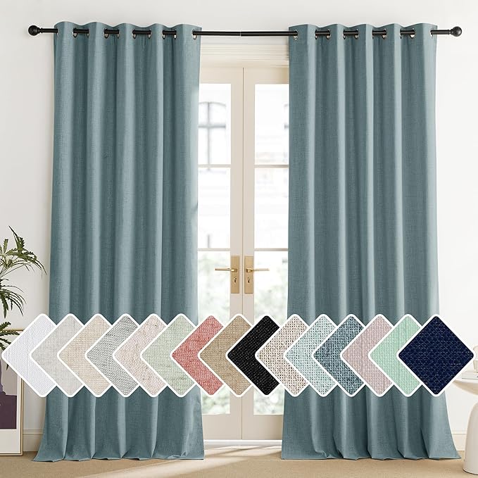 NICETOWN 100% Absolutely Blackout Linen Curtains with Thermal Insulated Liner, Skylark Blue, 62" Wide, 120" Length Energy Saving Curtains for Living Room 2 Panels Set, Vertical Blinds by NICETOWN