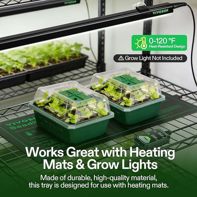 VIVOSUN 6-Pack Seed Starter Trays with 10"x20.75" Seedling Heat Mat, Self-Adjusting Dual Digital Display Temperature Controller, 72-Cell Seed Starter Kit with Humidity Dome, Reusable Propagation Trays - Image 6