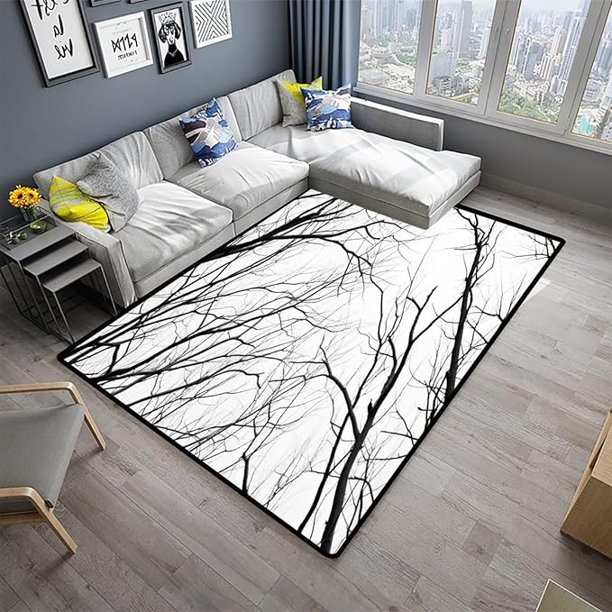 Broadloom Black Branches Printing Patterns Anti-Slip Backing Area Rugs Stain Resistant Washable Accent Rugs Non Shedding Floor Carpet for Living Room Bedroom, 24 x 36 Inch - Image 2