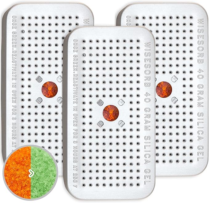 40 Gram Pack of 3 Silica Gel Canister, Gun Safe Dehumidifiers (Orange to Green), Reusable Desiccant Moisture Absorber for Car, Closet by Wisesorb