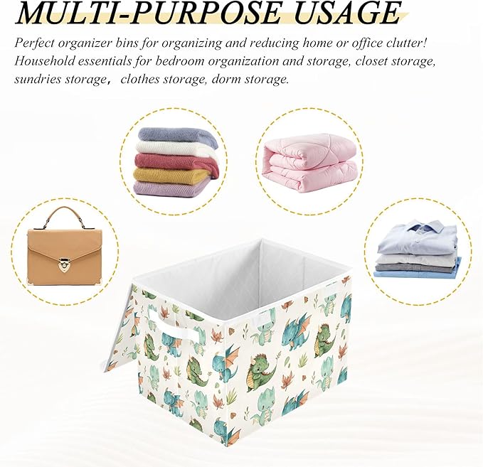 xigua Dragon Watercolor Storage Bins with Lids and Carrying Handle,Foldable Storage Boxes Organizer Containers Baskets Cube with Cover for Home Bedroom Closet Office - Image 7