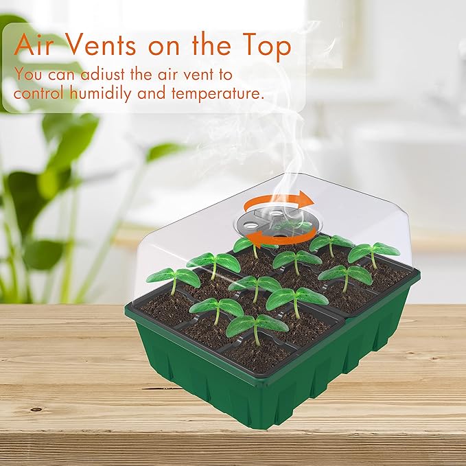 Gardzen 10-Set Garden Propagator Set, Black Seed Tray Kits with 120-Cell, Seed Starter Trays with Dome and Green Base 6.6" x 4.5" (12-Cell Per Tray) - Image 4