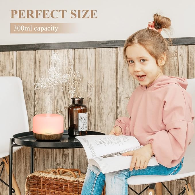 Aromatherapy Essential Oil Diffuser for Room: Air Humidifier Aroma Scent Cool Mist Diffuser Colorful Lights Wood Cute Small Large Waterless Auto Off Ultrasonic Diffusers for Home Bedroom (300ml) - Image 4