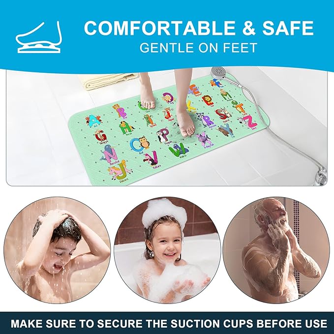 XIYUNTE Baby Bath Mat for Tub Non Slip Kids Bath Mat - 40''x16'' Extra Long Cartoon Bathtub Mat Non Slip Kids Shower Mat Eco-Friendly Toddler Bath Mats with Suction Cups, Machine Washable - Image 7