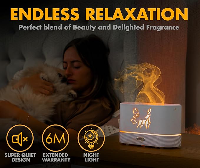 Colorful Aroma Essential Oil Diffuser for Home, Quiet Cool Mist Flame Humidifier for Bedroom with Remote, Fire Flame Diffuser Humidifier with Scent (White) - Image 3