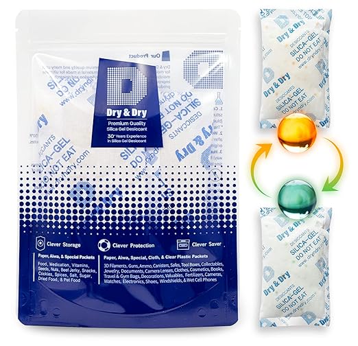 Dry & Dry Orange Indicating(Orange to Dark Green) Mixed Silica Gel Packets - Food Safe Rechargeable Silica Desiccants Gel Packs - 5 Packs (100 Gram) by DryDry