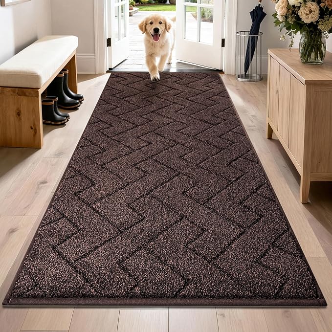 PURRUGS Dirt Trapping Door Mat 32" x 70", Non-Slip Machine Washable Entry Rug, Dog Doormat, Indoor Front Door Mat, Super Absorbent Entryway Rug for Muddy Shoes & Paws, Brown by PURRUGS
