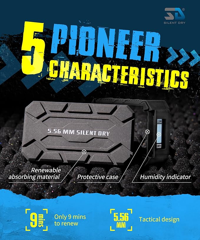 Pioneer Silent Dry Cordless Gun Safe Dehumidifier – Reusable Mini Dryer for up to 20L – 9 Min Fast Rechargeable & Moisture Removal for Guns, Safes, Cabinets, Cameras – Swat Black (1 Pack) - Image 4