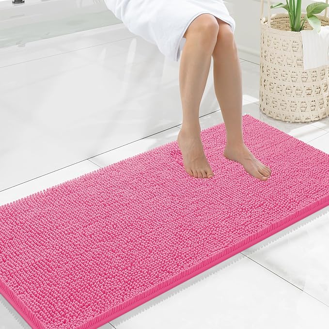 Smiry Luxury Chenille Bathroom Rugs 47x20, Extra Soft and Absorbent Shaggy Bath Mat, Machine Washable, Non-Slip Plush Carpet Runner for Tub, Shower, and Floor, Home Decor Accessories, Hot Pink by Smiry