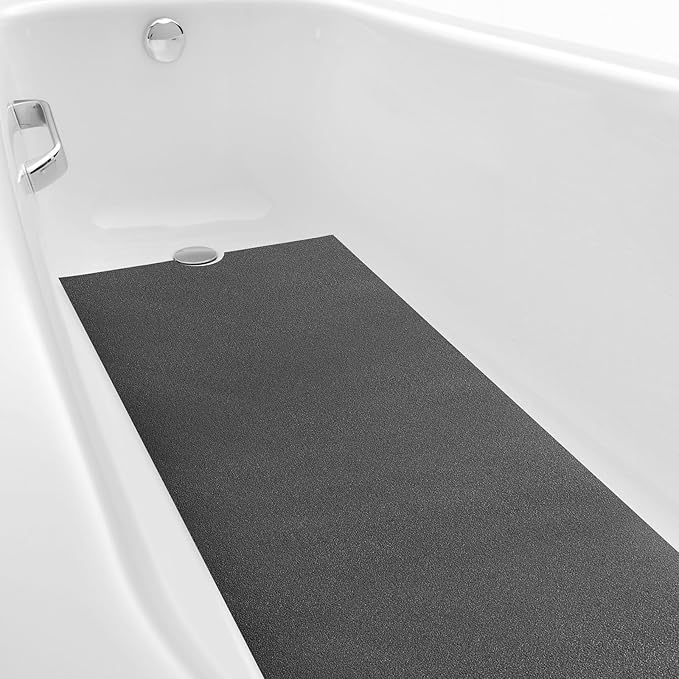 16" x 40" Non Slip Bathtub Mat with Drain Cut Out Anti Slipping Non Skid Safe Tub Mat Adhesive Peel and Stick Bath Tub Mat PEVA Tub Sticker for Shower Floor Boat Wet Areas(Dark Gray) by Dunzoom