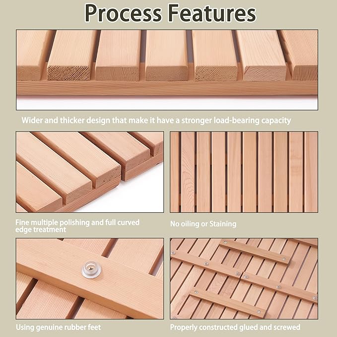bingaai Cedar Wood Bath Mat 48 × 23.6 in, Wooden Bath Mats, Cedar Wood Shower Mat, Shower Stall Mat Non-Slip for Bathroom Bathtub Spa Sauna Garden Home, Wooden Floor Mat Large for Indoor and Outdoor - Image 3