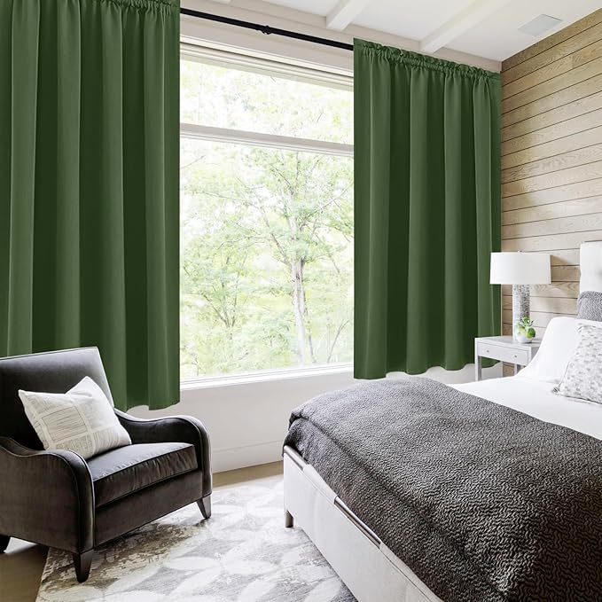 DWCN Blackout Curtains for Living Room Thermal Insulated, Energy Saving & Noise Reducing Bedroom Curtains, Olive Green, W 52x L 36 Inch, Set of 2 Rod Pocket Curtain Panels - Image 2
