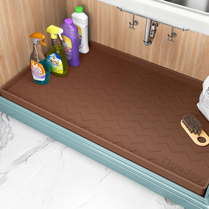 TigeJoy 34" x 22" Under Sink Mats for Kitchen Waterproof, Leak-Proof Silicone Mat Sink Protector and Cabinet Liner, Kitchen Essentials Organizer and Storage, Boot or Shoe Tray, Pet Feeding Mat by TigeJoy