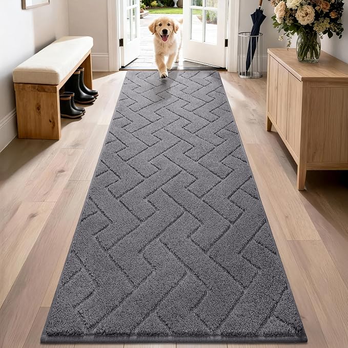PURRUGS Dirt Trapping Door Mat 24" x 84", Non-Slip Machine Washable Entry Rug, Dog Doormat, Indoor Front Door Mat, Super Absorbent Entryway Rug for Muddy Shoes & Paws, Grey by PURRUGS