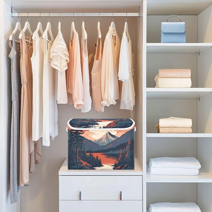 xigua Mountains Trees Storage Bins with Lids and Carrying Handle,Foldable Storage Boxes Organizer Containers Baskets Cube with Cover for Home Bedroom Closet Office - Image 6