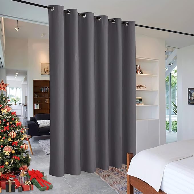 RYB HOME Extra Wide Curtains for Divider Room Separation Soundproof Temporary Door Curtains for Bedroom Closet Office Home Theatre Garage Living Room Privacy Drop Cloth, W 120 x L 84 inches, Grey by RYBHOME