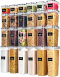 Airtight Food Storage Containers with Lids, Vtopmart 24 pcs Plastic Kitchen and Pantry Organization Canisters for Cereal, Dry Food, Flour and Sugar, BPA Free, Includes 24 Labels，Black by Vtopmart