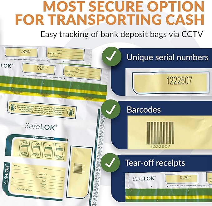 ControlTek SafeLok 12" x 16", Clear, 50 Bags, Tamper-Evident Deposit Bags for Cash Handling & Valuables, Moisture, Heat and Cold Sensitive Ink, Tear-off receipt + Large Barcodes 585093 - Image 6
