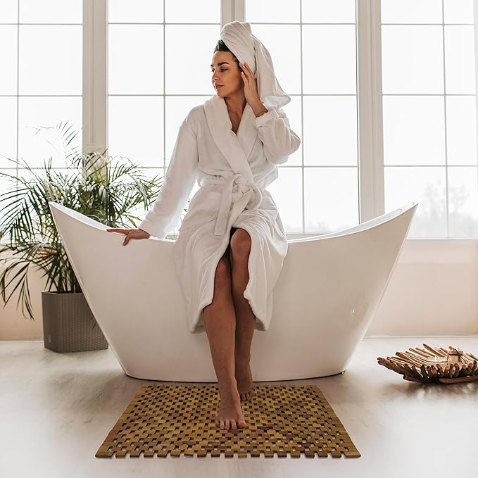 Acacia Wood Bath Mat - Non Slip Sturdy Wooden Shower Mat - Spa, Sauna, Cold Plunge, Camping, Bathroom Décor, Wood Door Mat 16" x 24" - Image 3