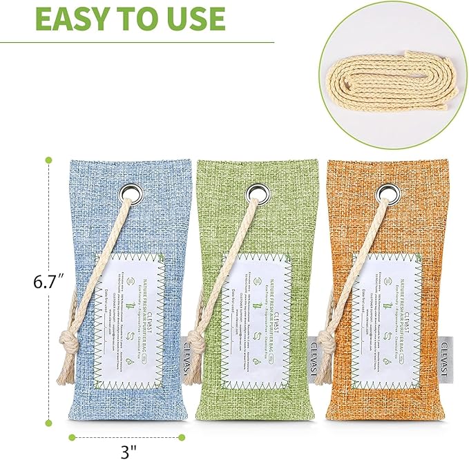 CLEVAST Activated Bamboo Charcoal Odor Absorber - 6 x 60g Air Purifying Bags, Natural Bamboo Charcoal Fresh Odor Moisture Eliminator, Deodorizer for Home, Closet, Shoe, Car Air freshener - Image 8