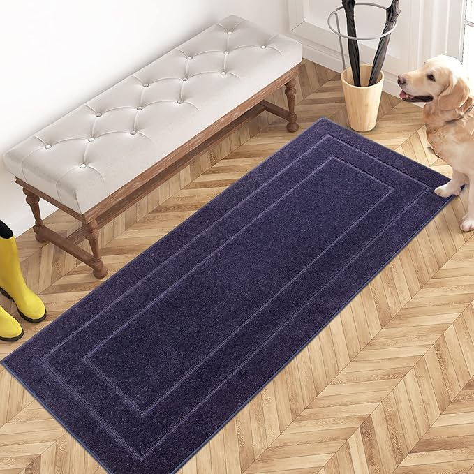 PURRUGS Dirt Trapping Door Mat 24" x 59", Non-Slip/Skid Machine Washable Entryway Rug, Dog Doormat, Super Absorbent Welcome Mat for Muddy Wet Shoes and Paws, Midnight Blue by PURRUGS