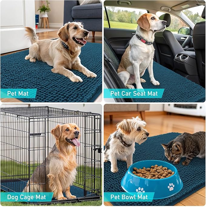 OLANLY Dog Door Mat for Muddy Paws 44x24, Absorbs Moisture and Dirt, Absorbent Non-Slip Washable Doormat, Quick Dry Chenille Mud Mat, Entry Indoor Entryway Carpet for Inside Floor, Atlantic Blue - Image 7