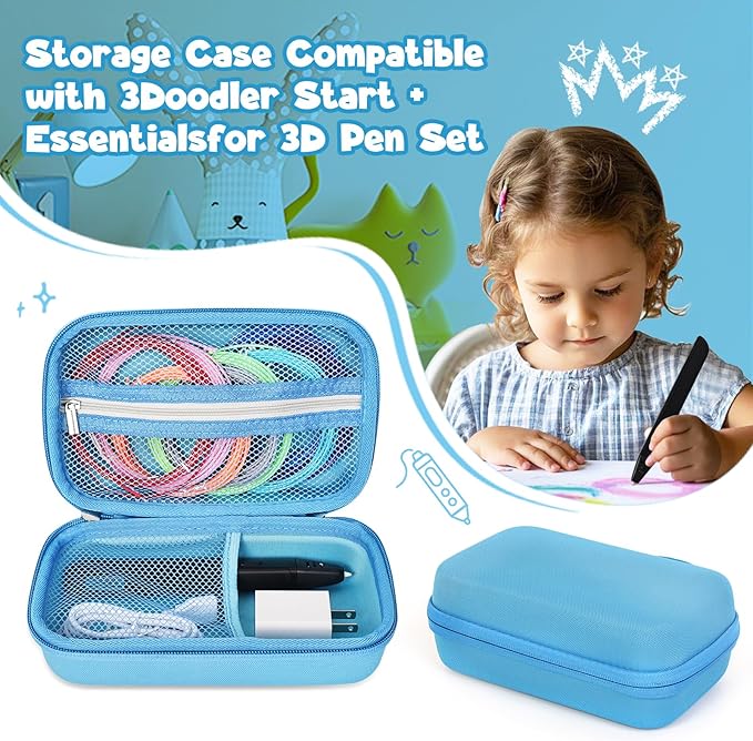 Case Compatible with 3Doodler Start+ Essentials for 3D Pen Set for Kids, Carrying Holder Fit for Printing Pens, Storage Organizer for Printing Filament Refill, Micro-USB Charger (3D-04B-Blue) - Image 6