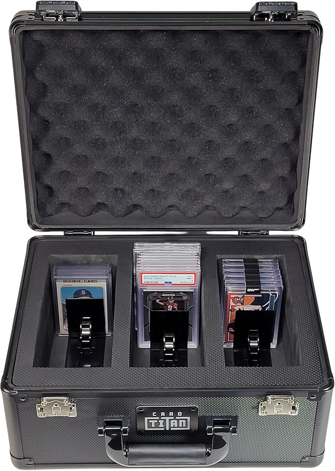 Vault Trading Card Storage Box - Lockable Sports Cards Hard Case with Spring-Loaded Pushers for Top Loaders & Graded Cards - 3 Row by CardTitan