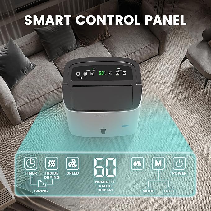 Kesnos 150 Pints 2025 Energy Star Dehumidifier for Home, Basement with Drain Hose & Large Tank, Ideal for Spaces up to 7,500 Sq. Ft. - Portable Commercial Dehumidifier with Auto Defrost & Self-Drying - Image 4
