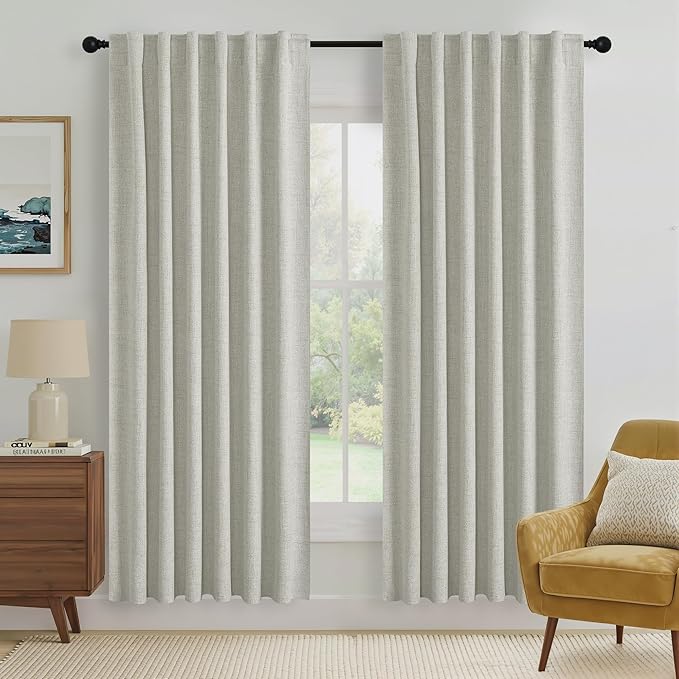 RYB HOME Cream 100% Blackout Linen Curtains 72 inch Long, Thermal Insulated & Privacy Assurd Drapes for Bedroom/Office/Nursery, Rod Pocket & Back Tab Window Treatment, W52 X L72, 2 Panels by RYBHOME