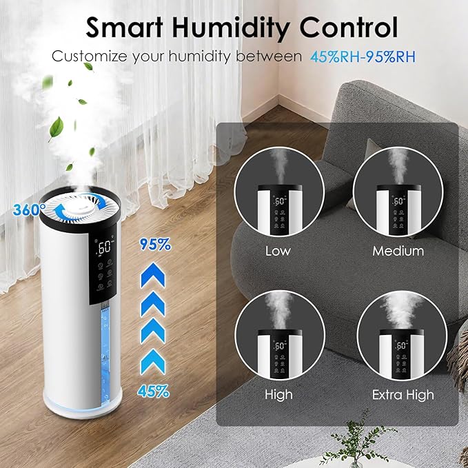 Humidifiers for Large Room 550 ft² - GloryAir 8L Cool Mist Humidifier for Bedroom Home Plants Baby, Top Fill, 120H Runtime, 4 Mist Spray Levels, 7-Color Light, 35dB Quiet Humidifier - Image 4
