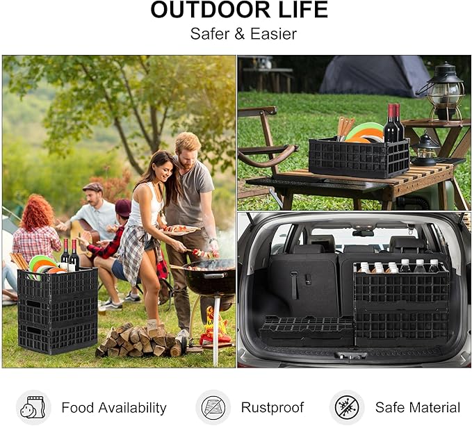 4-Pack Heavy Duty Stackable Storage Crates Plastic Collapsible Milk Crate Garage Organizing Bins Storage Containers for Home Office Moving Supplies, Black - Image 3